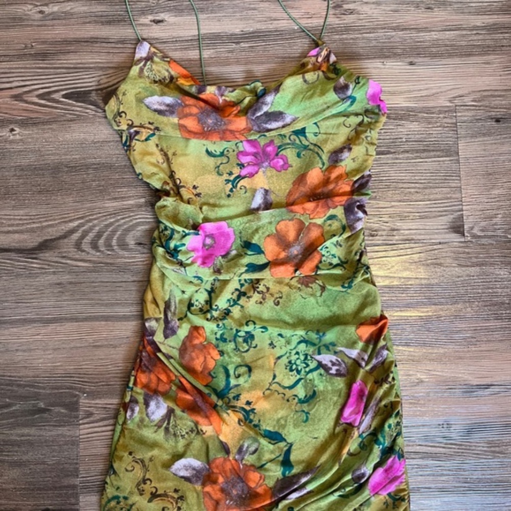 Green Floral Mesh Mini Dress - Size Small